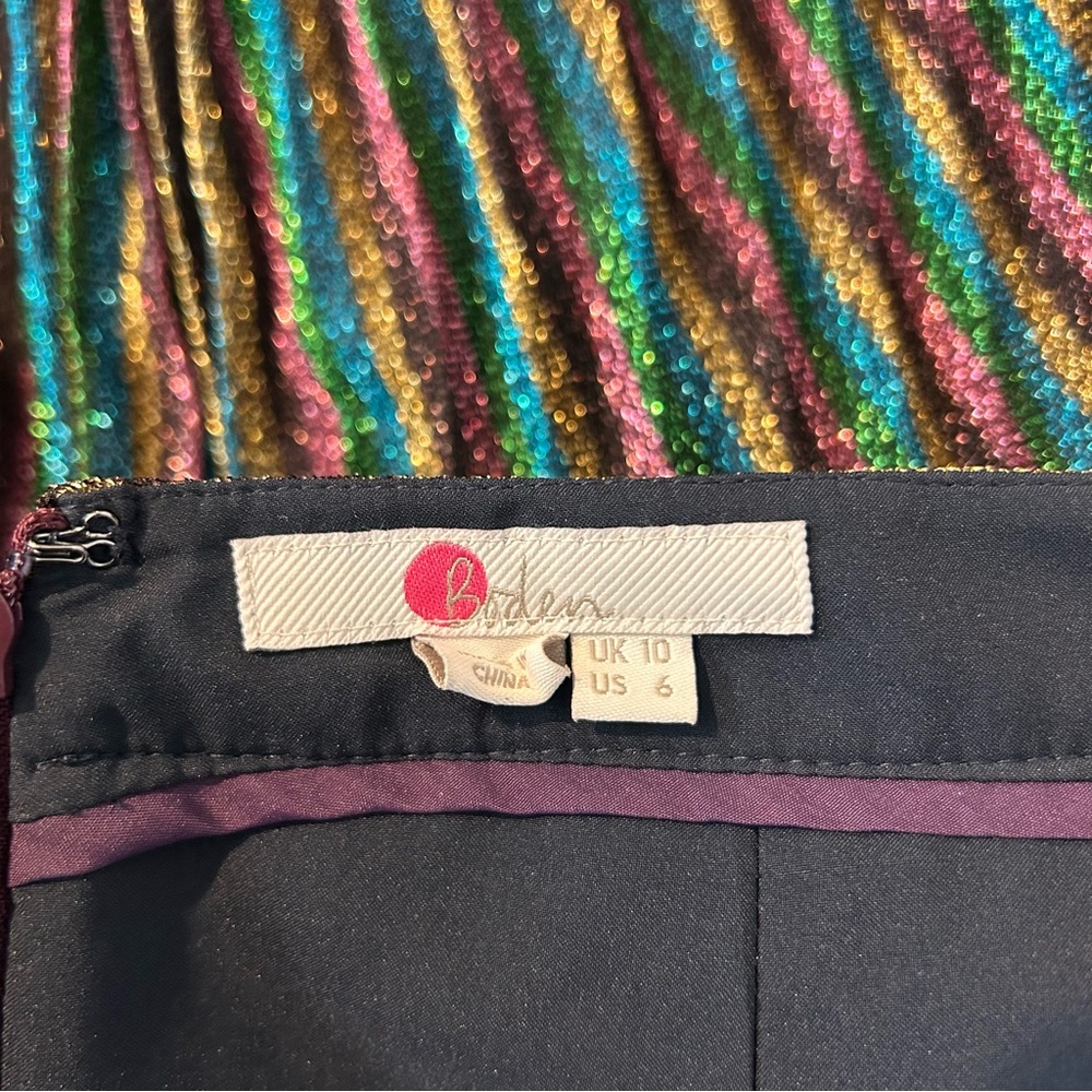 Boden Multicolor Rainbow Striped Pleated Glitter Metallic Midi Skirt Size 6 - Picture 10 of 10